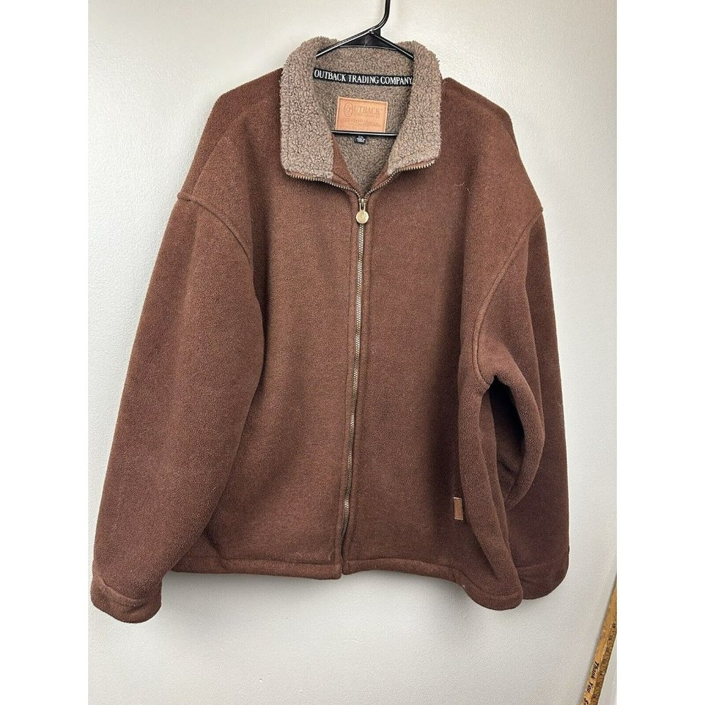 Outback Trading Company Men's Jacket Brown Heavy Fleece, Zip Up Pockets Collar